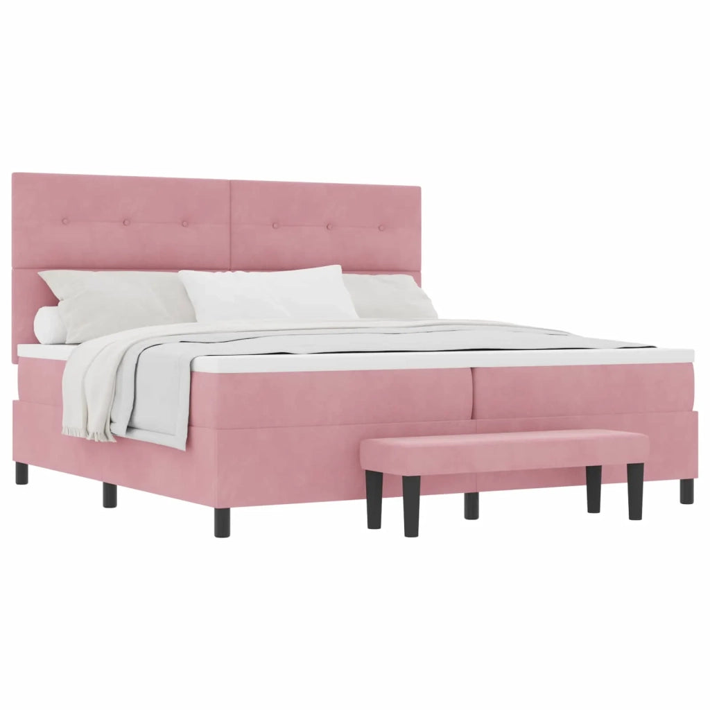 Letto a molle con materasso Rosa 200 x 200 cm Velluto 3344539