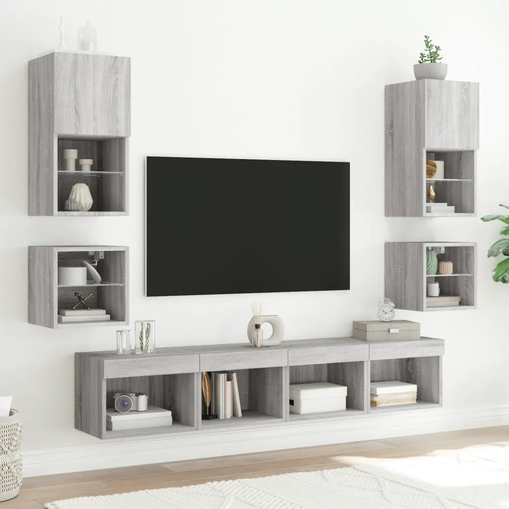 Mobili TV a Muro con LED 8pz Grigio Sonoma Legno Multistrato