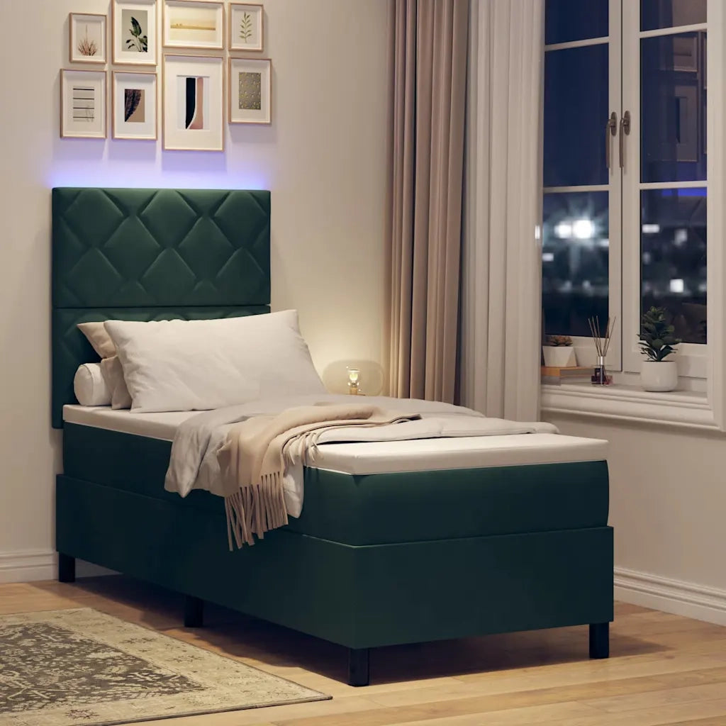 Letto a Sorgente LED Verde Scuro 80 x 200 cm Tessuto