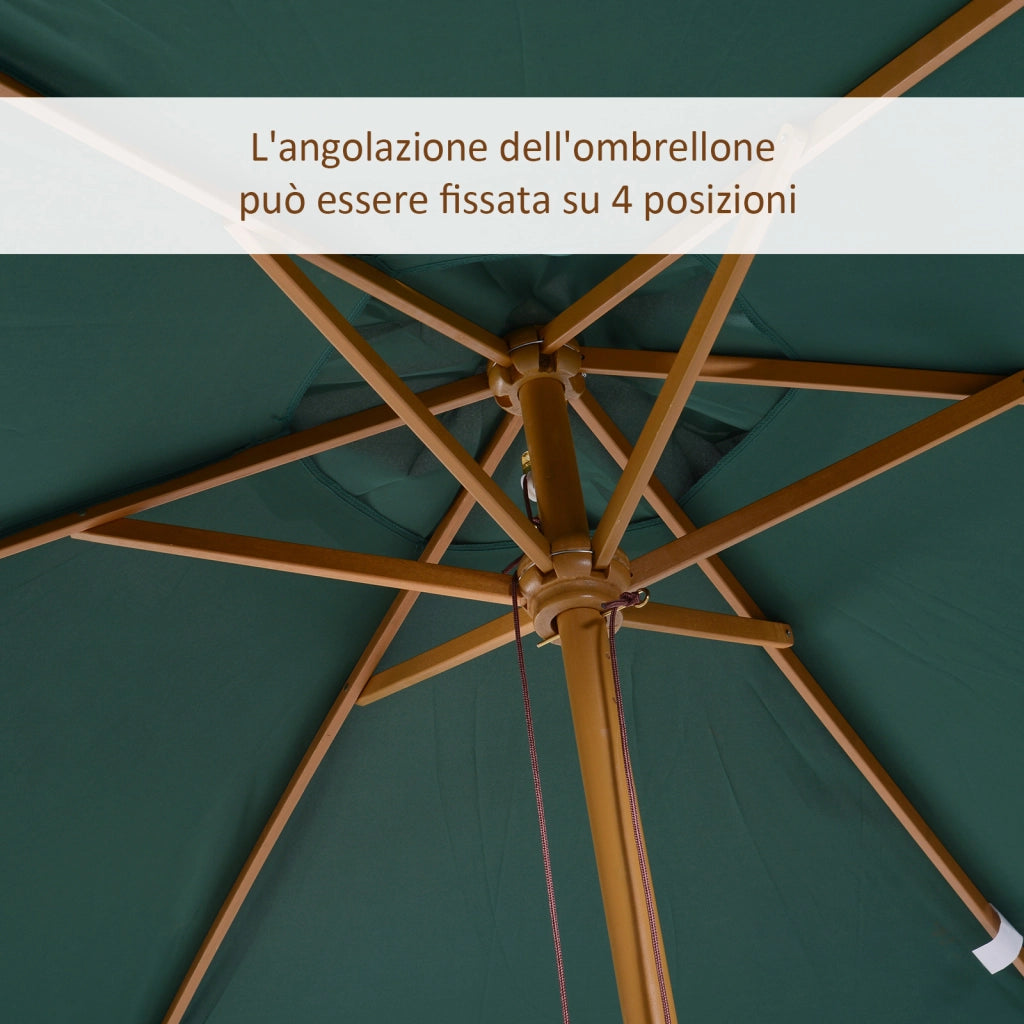 Ombrellone 2x3 m da Giardino in Legno Laccato e Bamb¨´ con Copertura Rimovibile, Verde Scuro