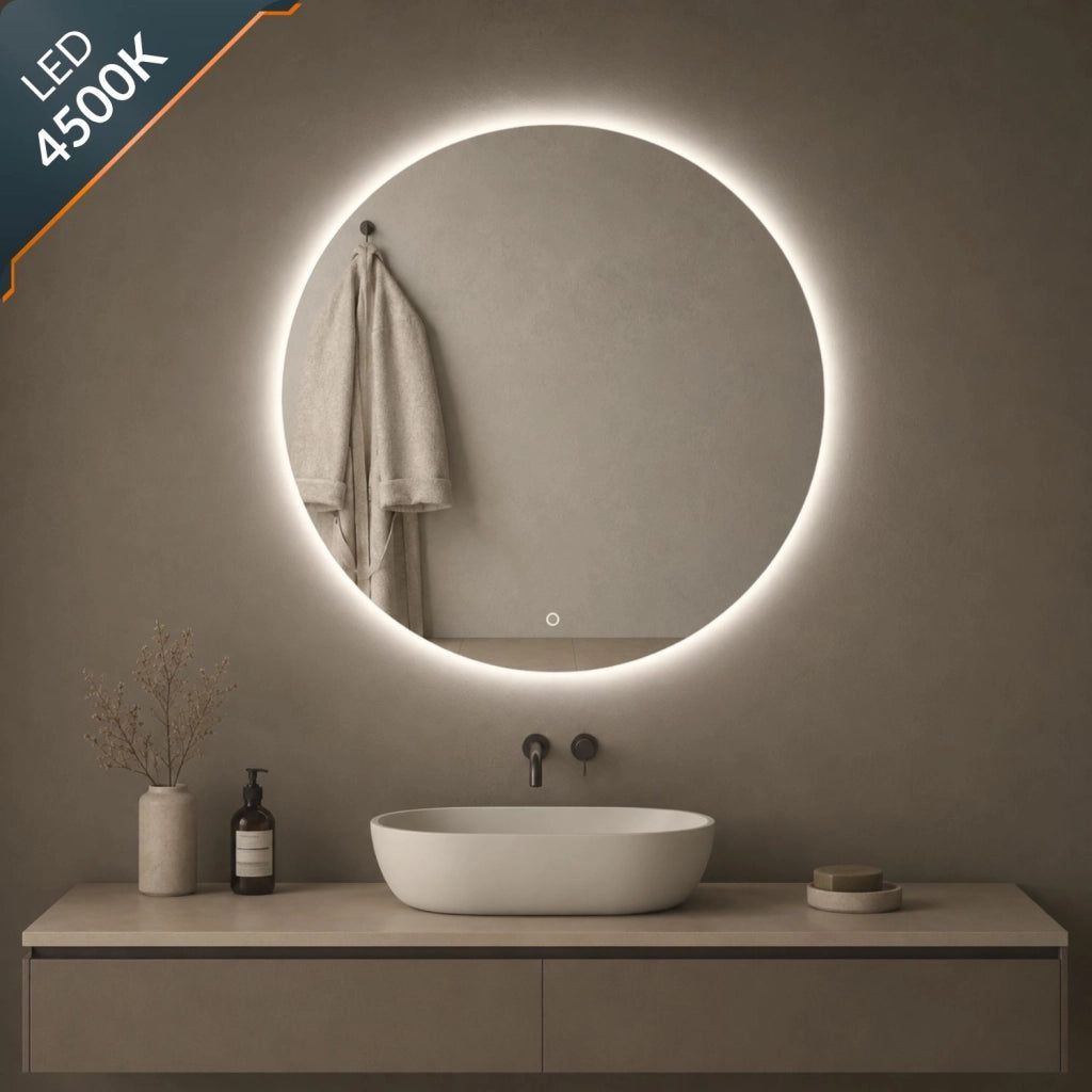 Specchio tondo retroilluminato led elegante per bagno *** misura Ø70, tonalità dimmerabile 2700-4500-6500k, confezi...