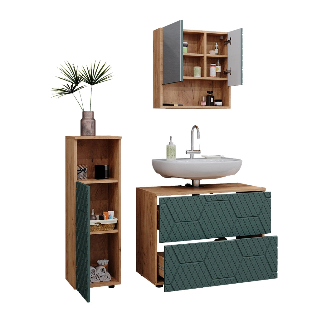 Vicco Set mobili bagno Quercia verde/oro 3 pezzi, con cabinet midi