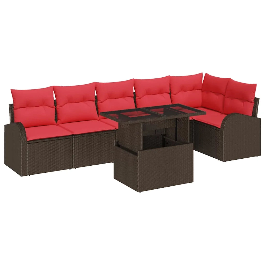 Set Divano da Giardino 7 pcs Marrone e Rosso polyrattan 3348660
