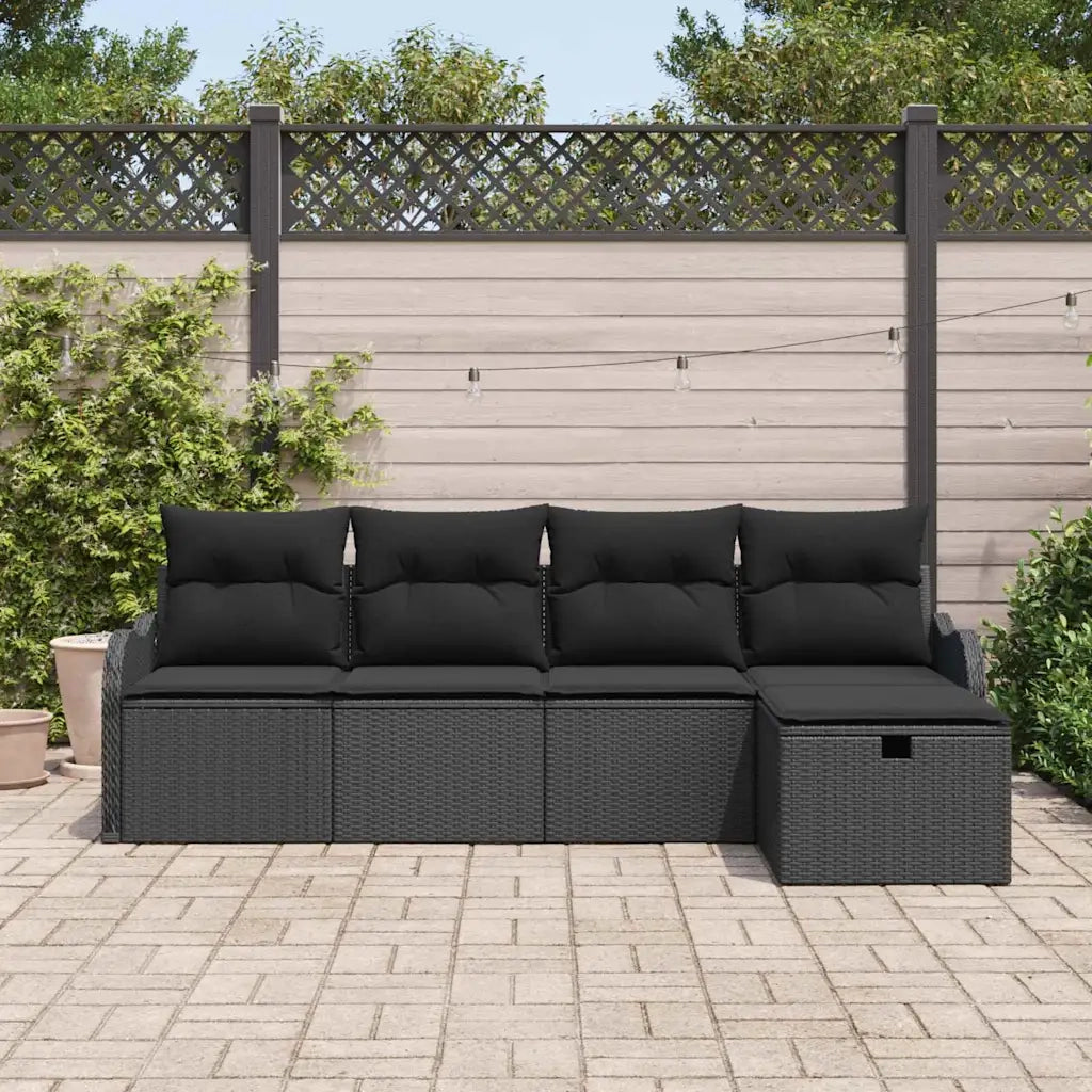 Set Divano da Giardino con cuscino 5 pcs Nero Poly Rattan 3360294