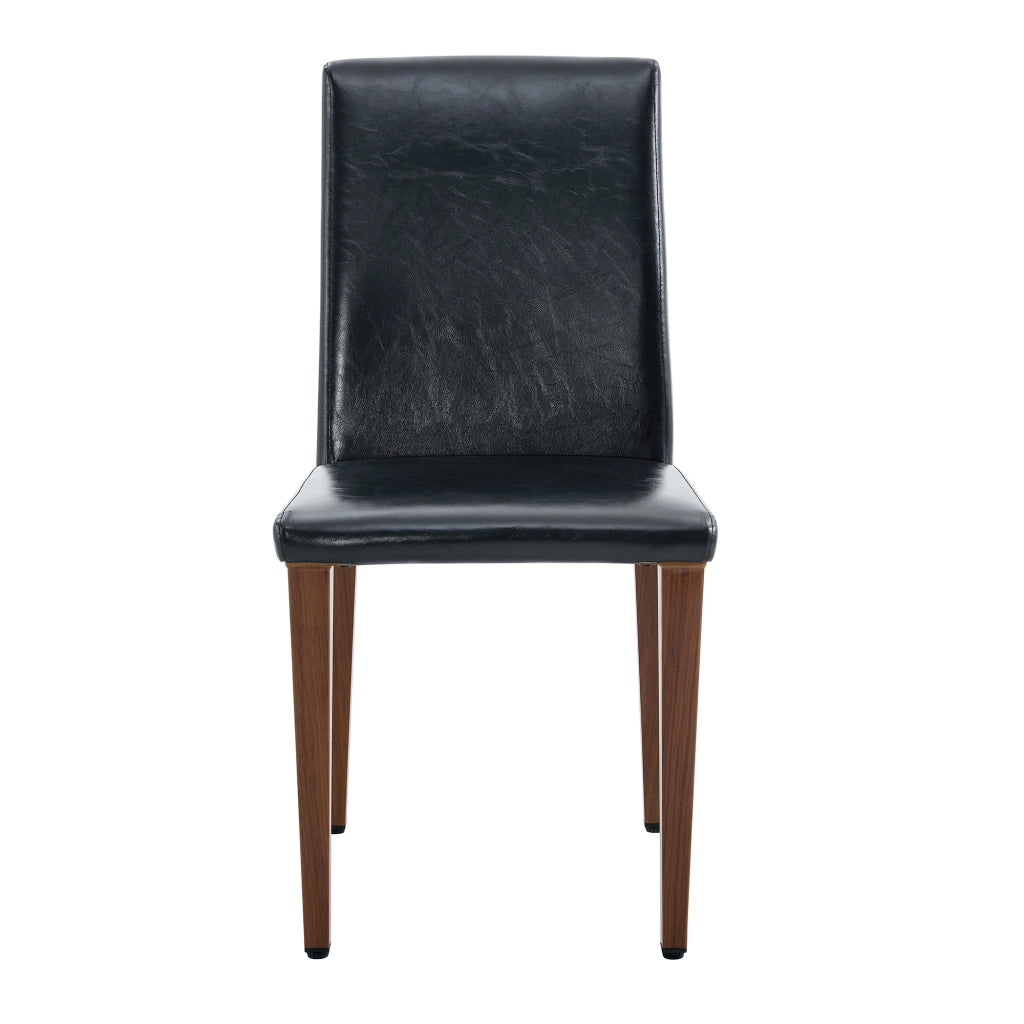 Set 4 sedie da pranzo moderne in PU nero con gambe in metallo effetto noce