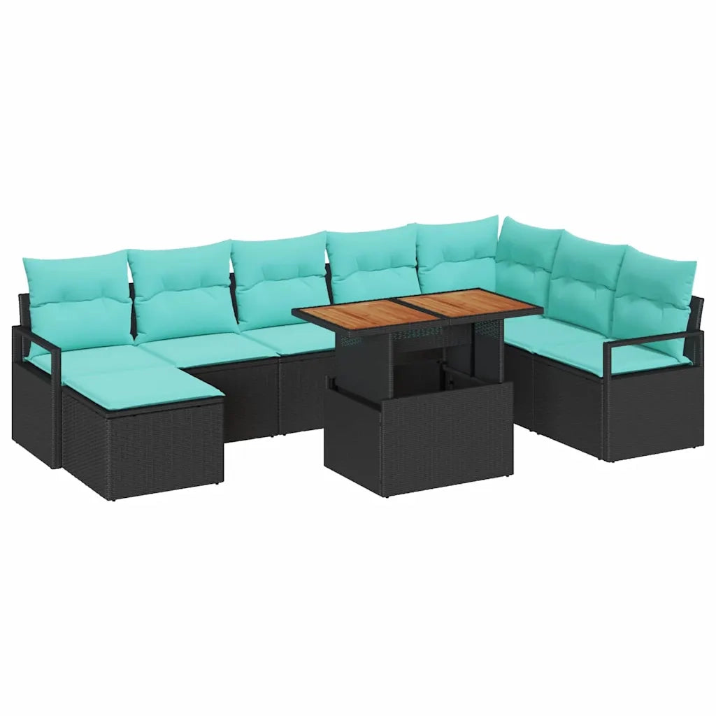 Set da Pranzo per Giardino con cuscino 9 pcs Nero e Verde acqua 3349752