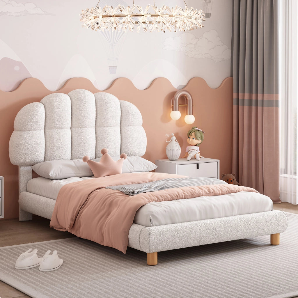 LETTO imbottito 90x200 cm Bouclé Bianco
