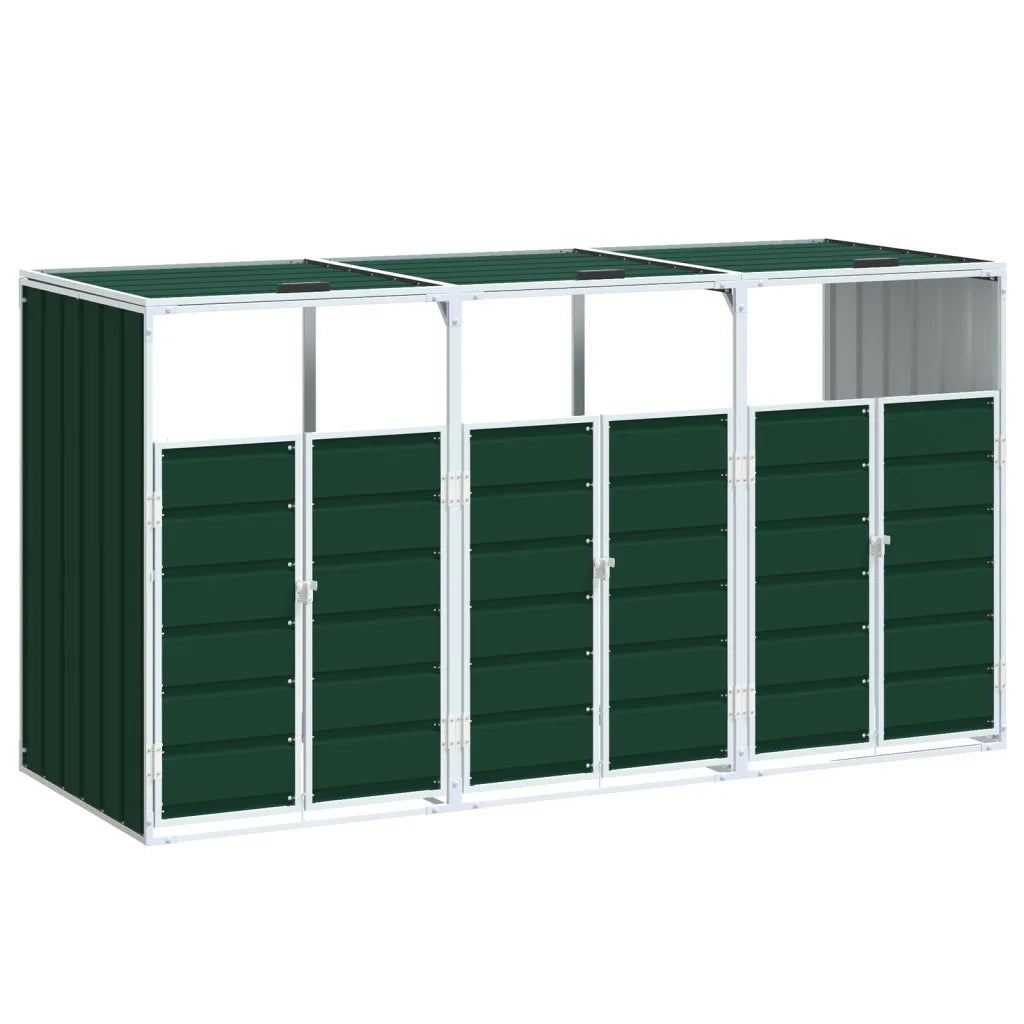 Copribidone con Ruote per 3 Bidoni Verde 216x81x115 cm Acciaio CFW8562525