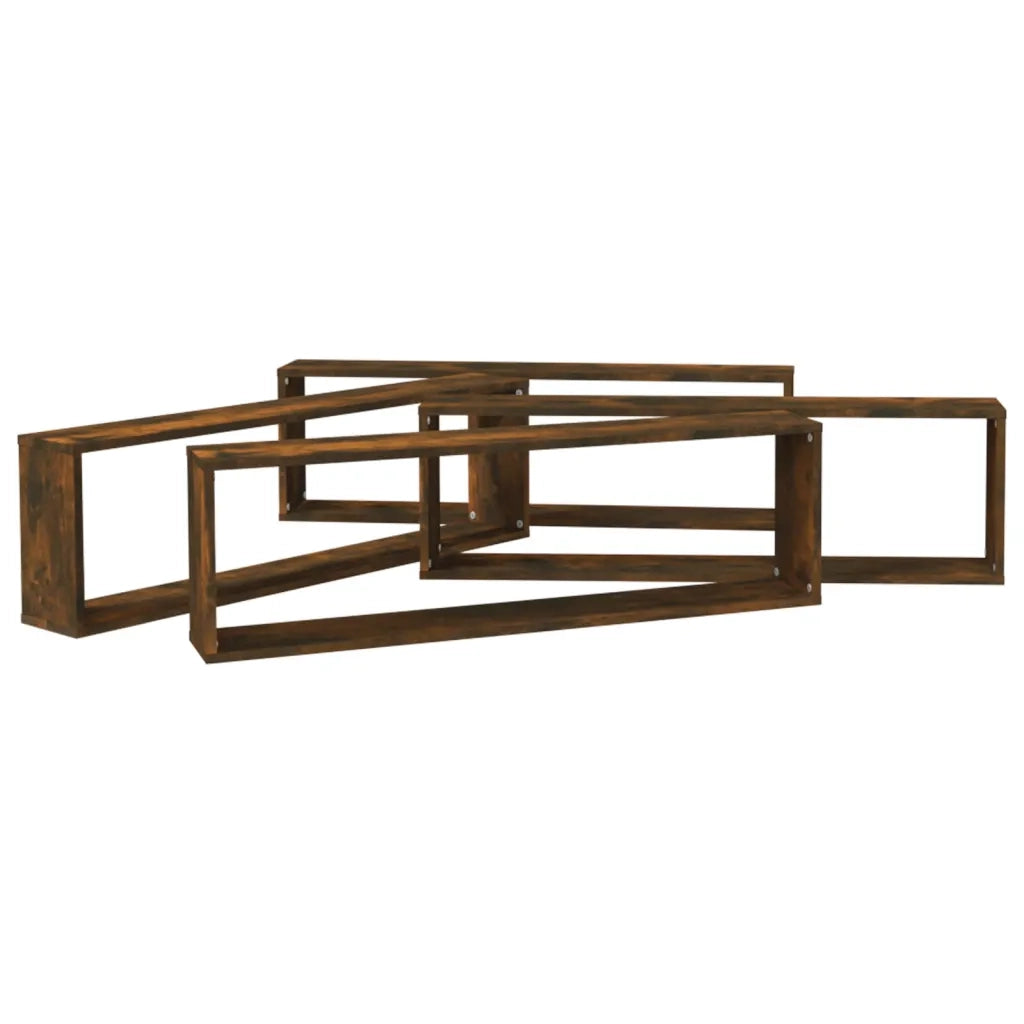 Mensole Parete Cubo 4pz Rovere Fumo 100x15x30 Legno Multistrato 815907