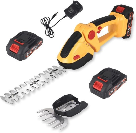 Snoeischaar elettrica 21 V 2-in-1 con falce per arbusti e prato con 2 batterie