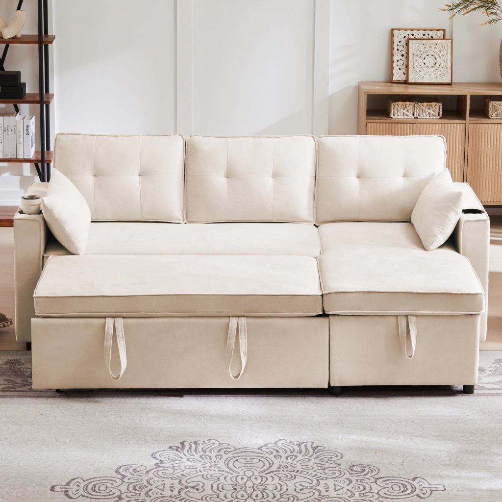 Divano letto L - Zephmum - Design moderno, bracciolo con portaoggetti, spazio di archiviazione