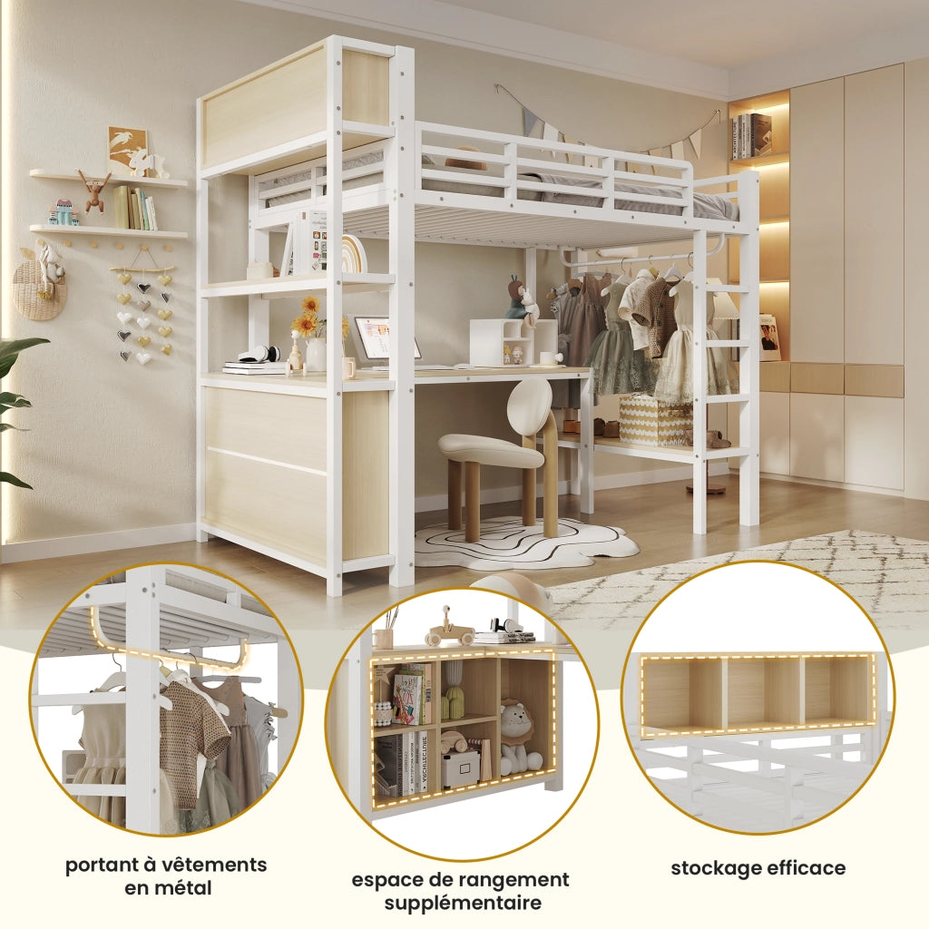 letto a castello mdf metallo bianco 90 x 200 cm