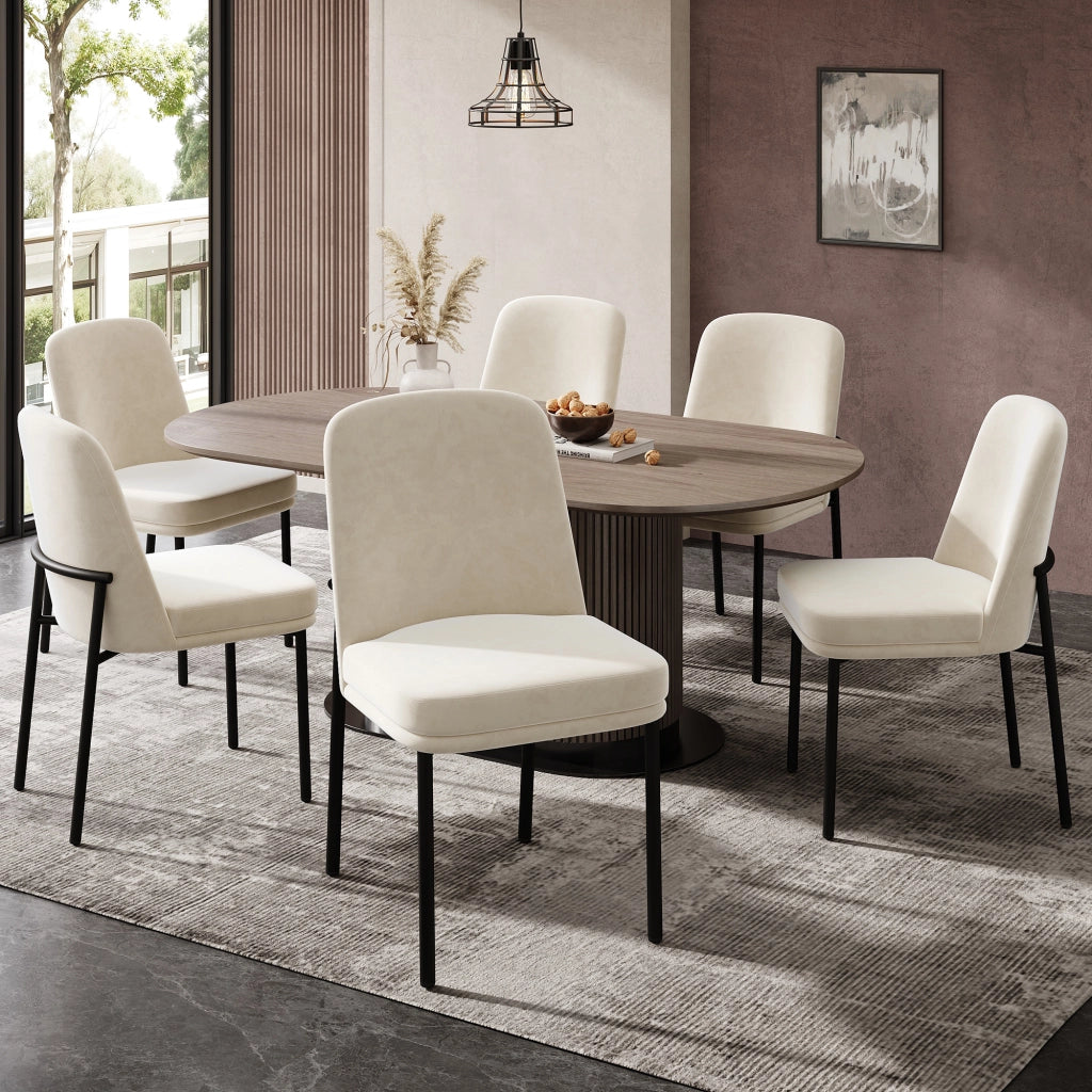 Sedia da pranzo 6 pezzi con seduta imbottita, struttura in metallo, stile moderno, velluto Beige