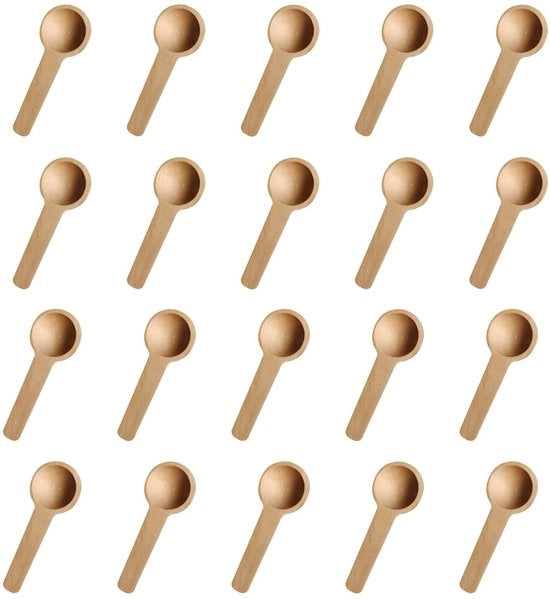 Set di Lepelli in Legno da 20 - Lepelli Mini in Legno - Lepelli da Tavola/Sauciere/Lepelli da Cottura - Utensili da Cucina Sostenibili - Dimensioni 6,8 x 2,5 cm - Adatto per un Utilizzo Lungo il Tempo