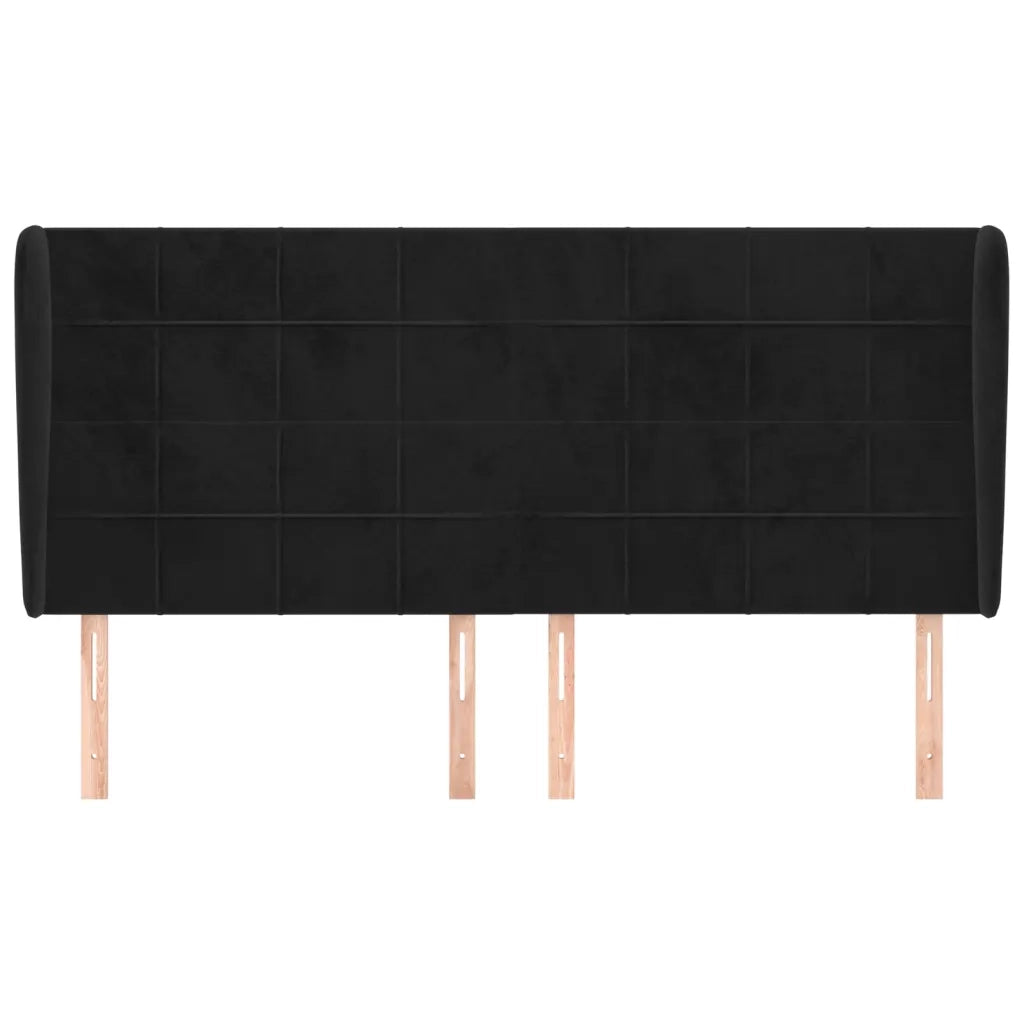 Testiera ad Orecchio Nera 203x23x118/128 cm in Velluto 3118024