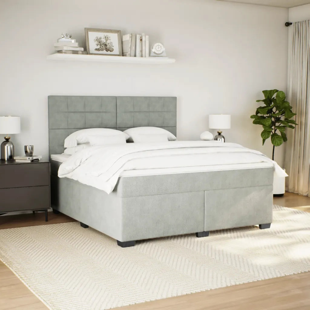 Giroletto a Molle con Materasso Grigio Chiaro 180x200cm Velluto
