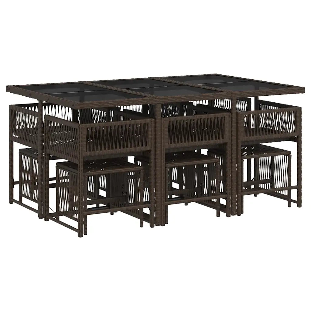 Set da Pranzo da Giardino 11 pz con Cuscini Polyrattan Marrone