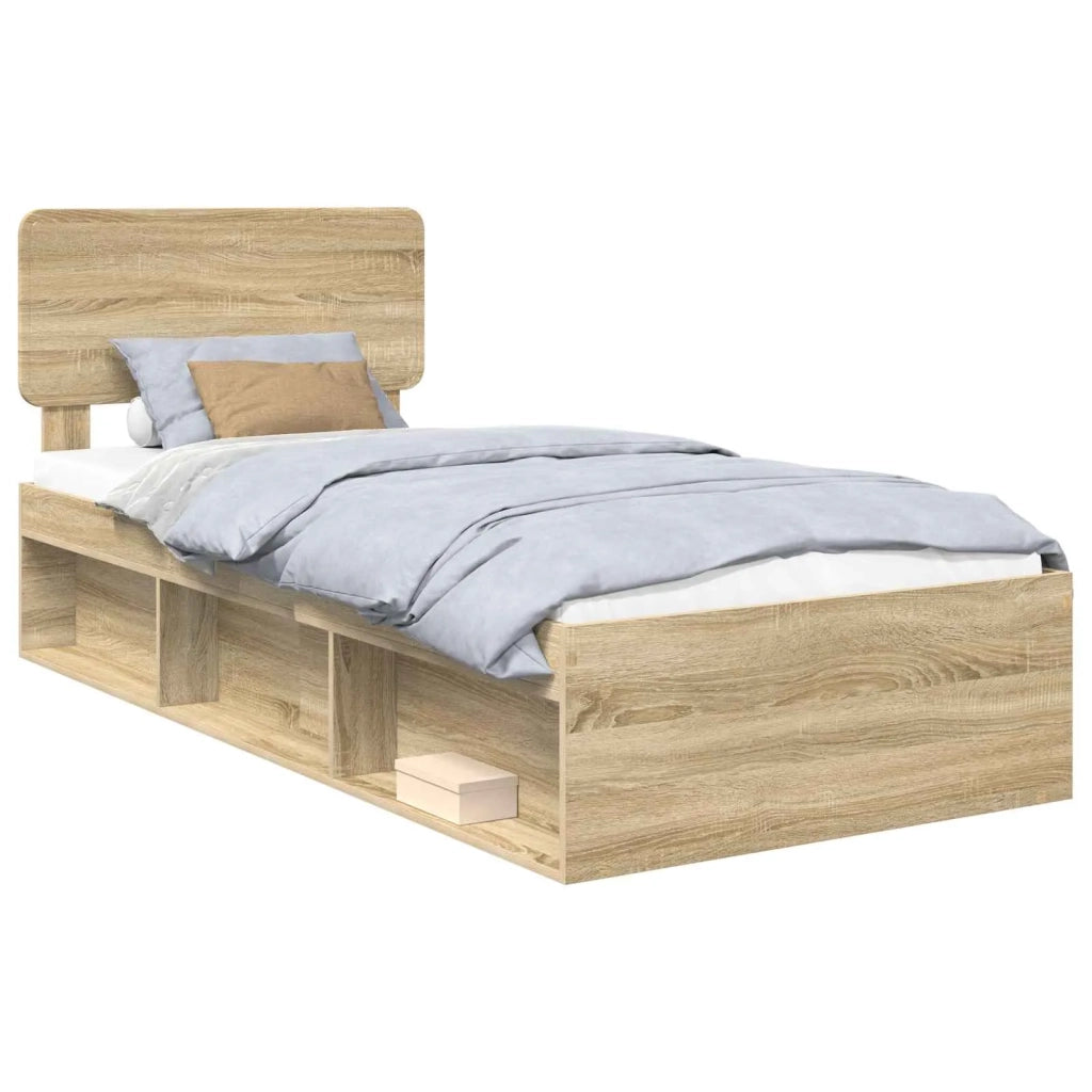 Letto singolo | Letto per adulti | Struttura del letto Rovere Sonoma 75 x 190 cm Pino massello