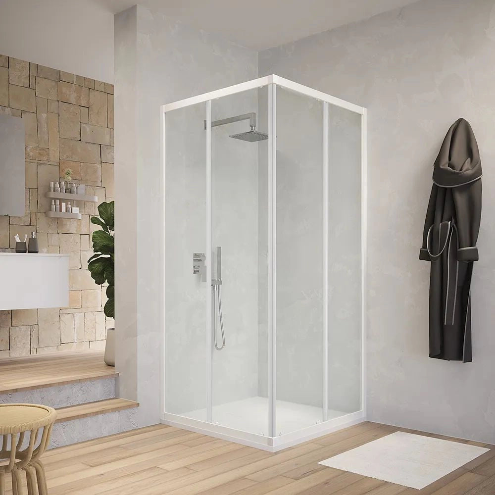 Box cabina doccia angolare con due ante scorrevoli in cristallo temprato trasparente *** misure 76.5-79.5x96.5-99.5xh...