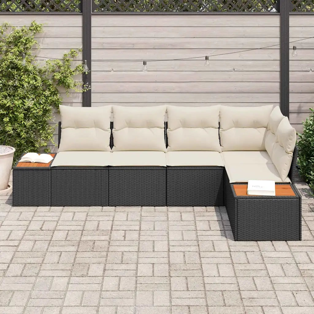Set Divano da Giardino 5 pcs Nero e crema Poly Rattan 3356752