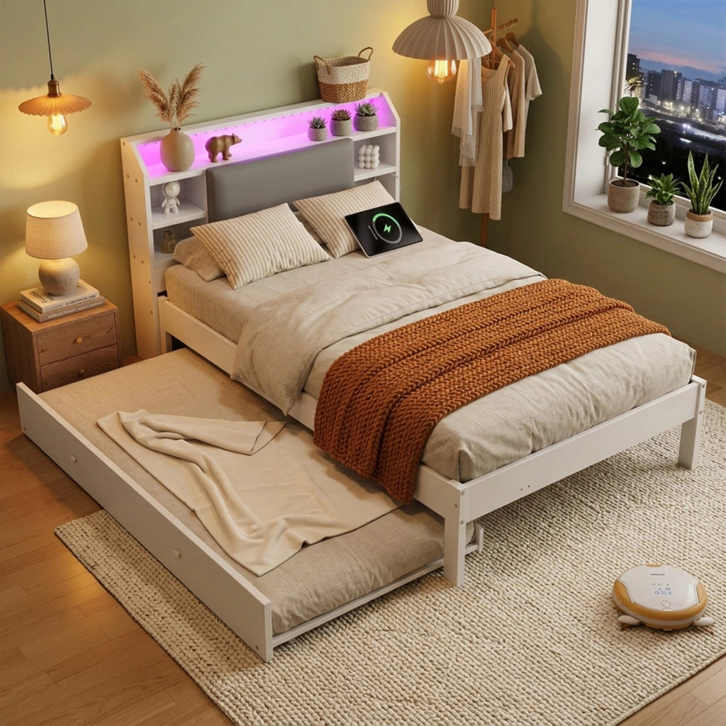 LETTO 120x200 cm con letto estraibile 90x190 cm bianco