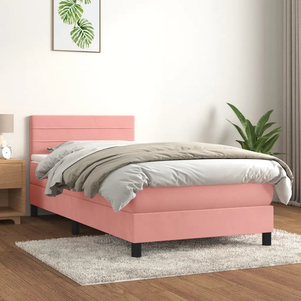 Letto singolo | Letto per adulti | Giroletto a Molle con Materasso Rosa 100x200 cm in Velluto