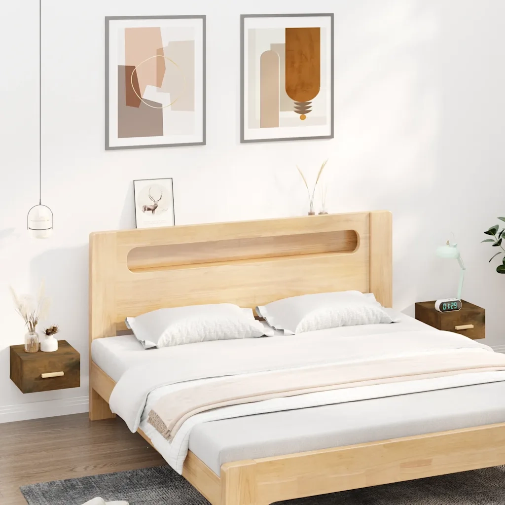 Comodini a Muro 2 pz-Set di 2 Tavolino da notte Rovere Fumo 35x35x20 cm 994316