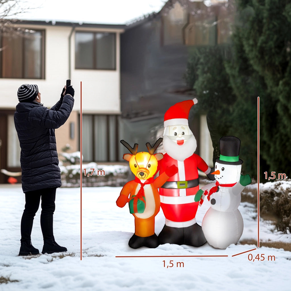 Babbo Natale Inflabile 150 cm con Renna e Pupazzo di Neve Luci LED ¨C Zephmum ¨C Per Esterno Giardino