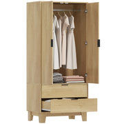Armadio 2 ante scorrevoli ¨C Xylo ¨C 2 cassetti, barra appendiabiti, legno naturale, 80x50x180cm