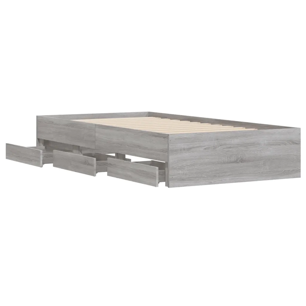 Letto singolo | Letto per adulti | Giroletto Cassetti Grigio Sonoma 75x190 cm Legno Multistrato