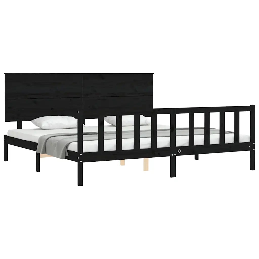 Giroletto con Testiera-Struttura Letto con testiera Nero 200x200 cm in Legno Massello 629596