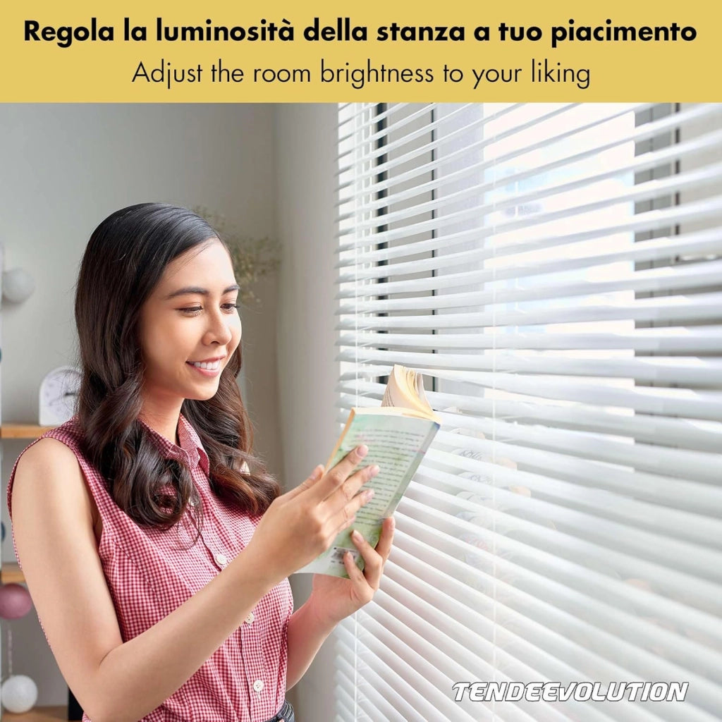 Tenda Veneziana Su Misura in Alluminio, Lamella da 25mm - Larghezza 0,60 x Altezza 2,50, Col. Nero 0049, Comando e Orientamento a Destra