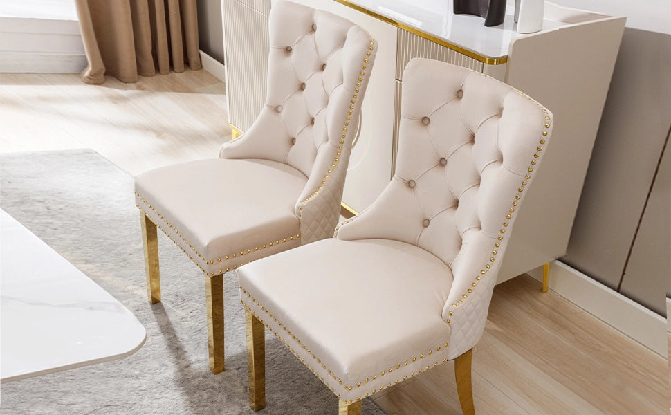 Sedia da pranzo (sedia da cucina, sedia da soggiorno con battente porta unico sul retro, 2 pezzi), sedia imbottita con finiture a borchie, gambe di su
