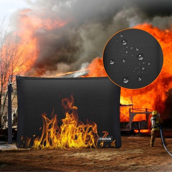 Borsa resistentente al fuoco, impermeabile e borsa resistentente al fuoco, 2 pezzi di borsa portafoglio resistentente al fuoco per documenti/denaro/passaporto/carta di credito e contanti (nero)