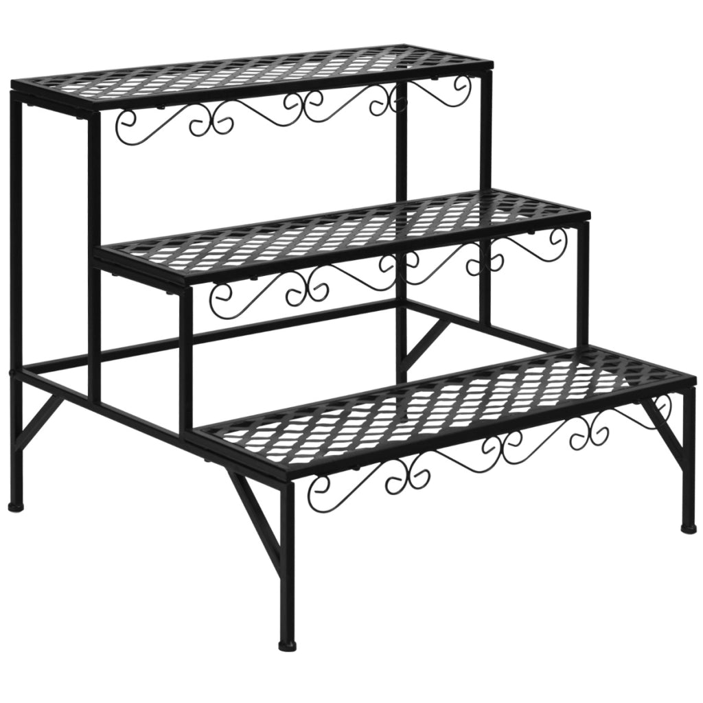 Scaffale espositivo di metallo con 3 livelli per piante per interno ed esterno-Organizer per fiori e piante Nero