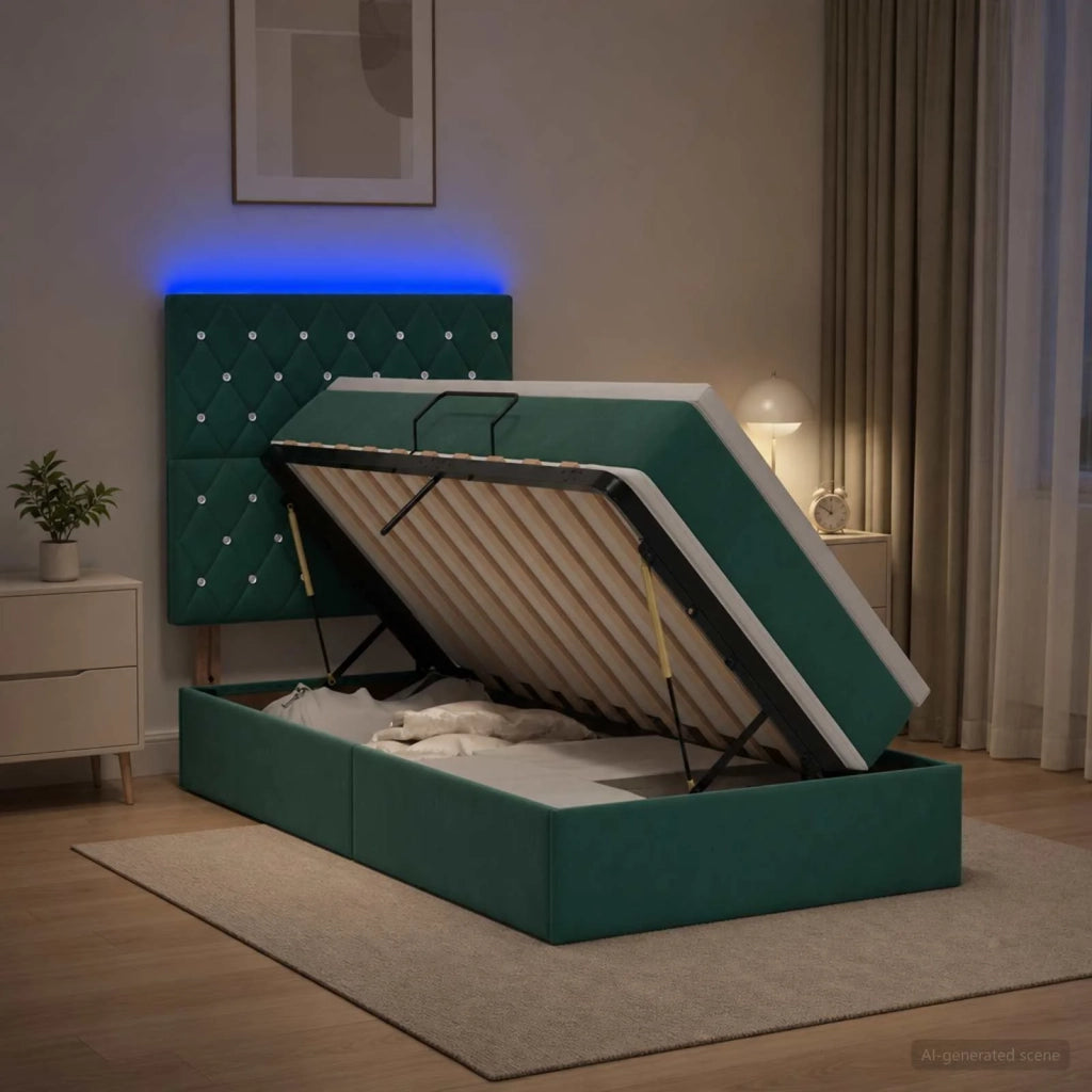 Letto con contenitore LED e materasso Verde Scuro 90 x 200 cm 3460047