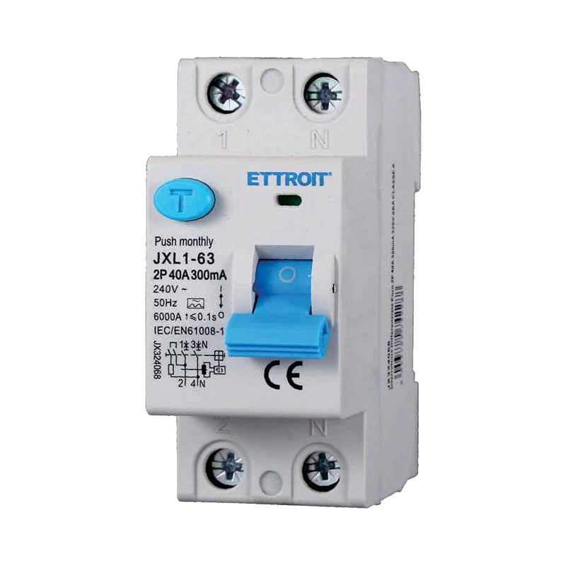 RCCB Interruttore Differenziale Puro Tipo A 1P+N 2M 6000A 300mA 40A AC 230V IP20 IEC61008-1