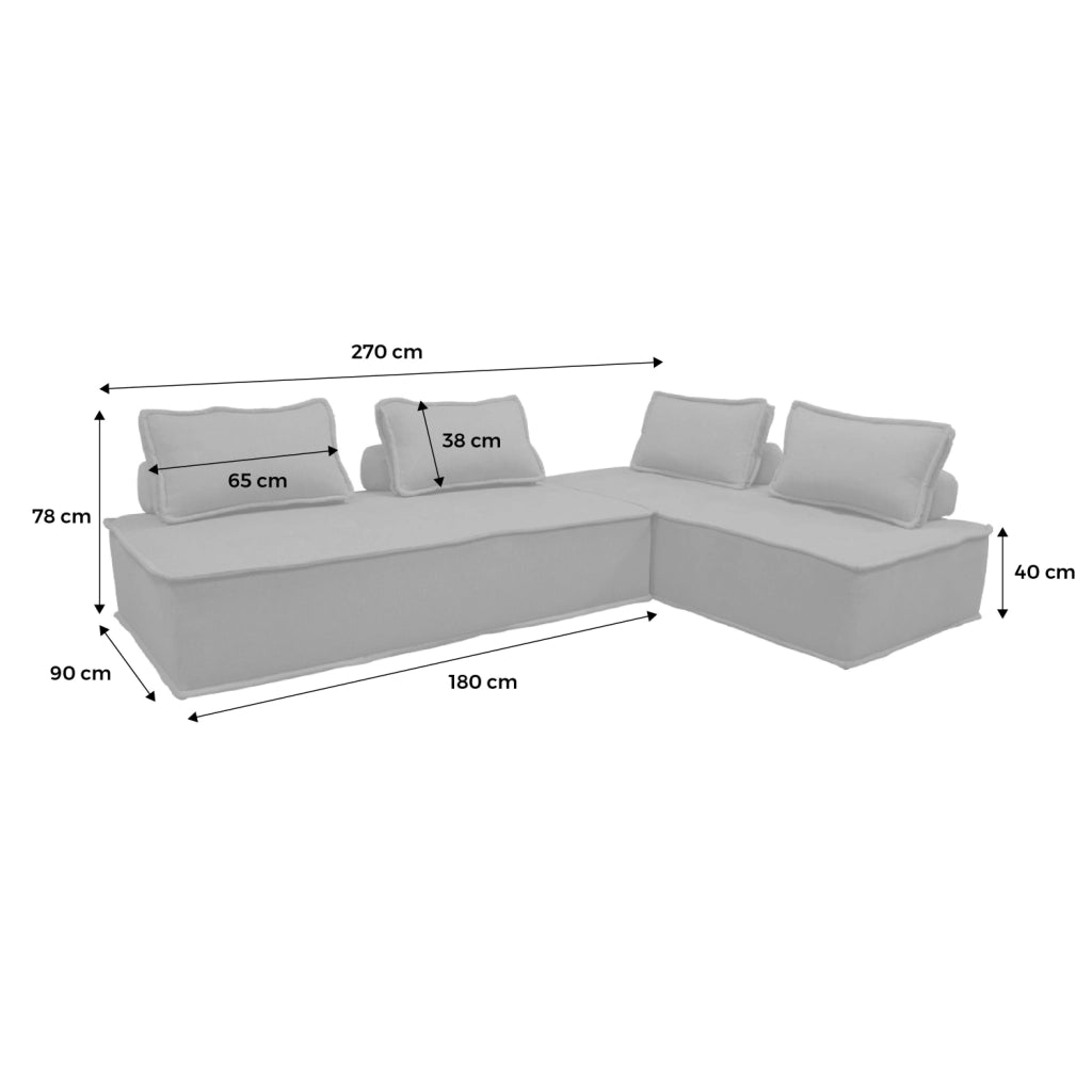 Set 2 moduli per divano modulare in tessuto imbottito, 2 posti, crema