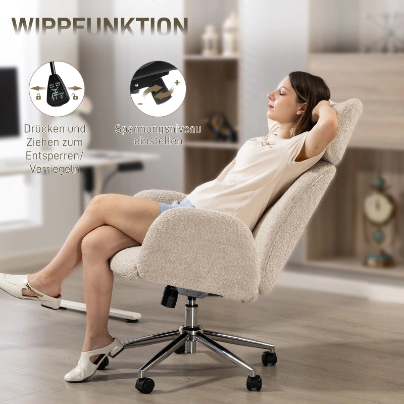 Sedia da Ufficio Ergonomica con Poggiatesta Regolabile, Inclinazione e Ruote, in Poliestere Grigio Chiaro