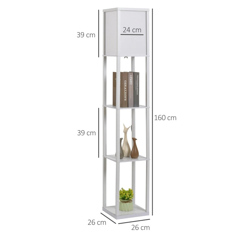 Lampada da terra con mensole, in legno, 26 x 26 x 160 cm, per soggiorno/camera da letto (lampadina non inclusa)