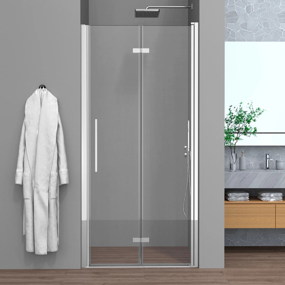 Porta doccia a soffietto per nicchia 85cm in vetro temperato trasparente con profili cromo Neos