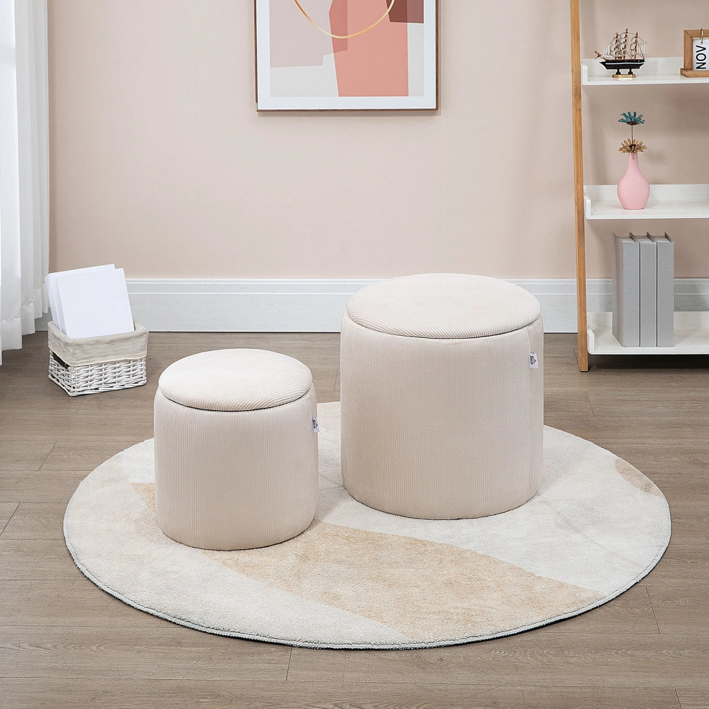 Poggiapiedi in tessuto velluto ¨C Minimal ¨C crema, ?40 e ?30 cm