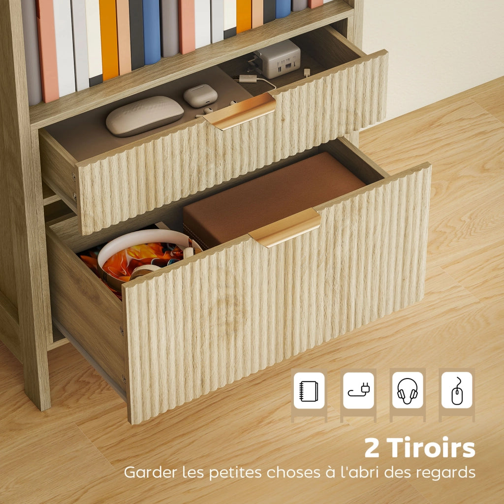 Libreria con cassetti e scaffali aperti ¨C zephmum ¨C legno naturale 60x30x160