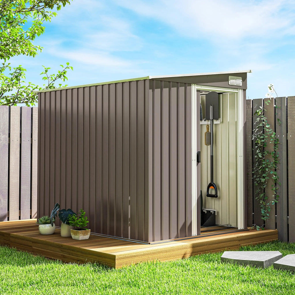 Capanno Attrezzi in Metallo 1.5x2m con Base, Porta Scorrevole e Tetto Inclinato, Grigio Chiaro