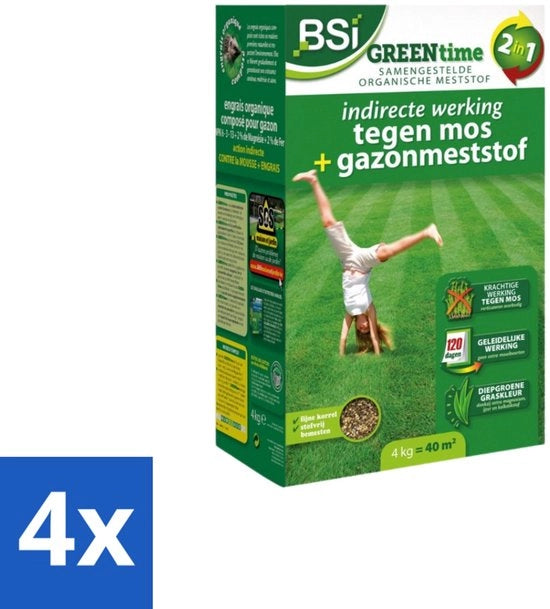 Gazonmeststof organico-minerale - Lotta all'erbaccia indiretta - 4 kg (40 m²) - Pacchetto promozionale - 4 pezzi