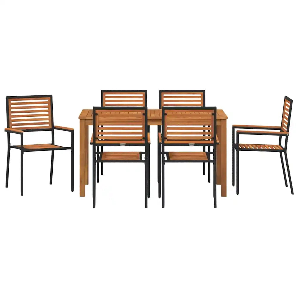 Set da Pranzo per Giardino 7 pcs Nero Legno di Acacia Massello