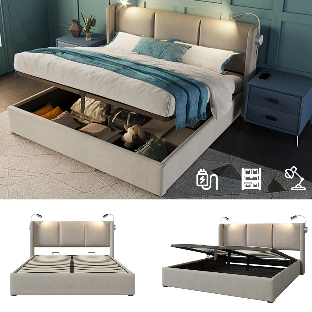 letto imbottito lino beige 140x200 cm