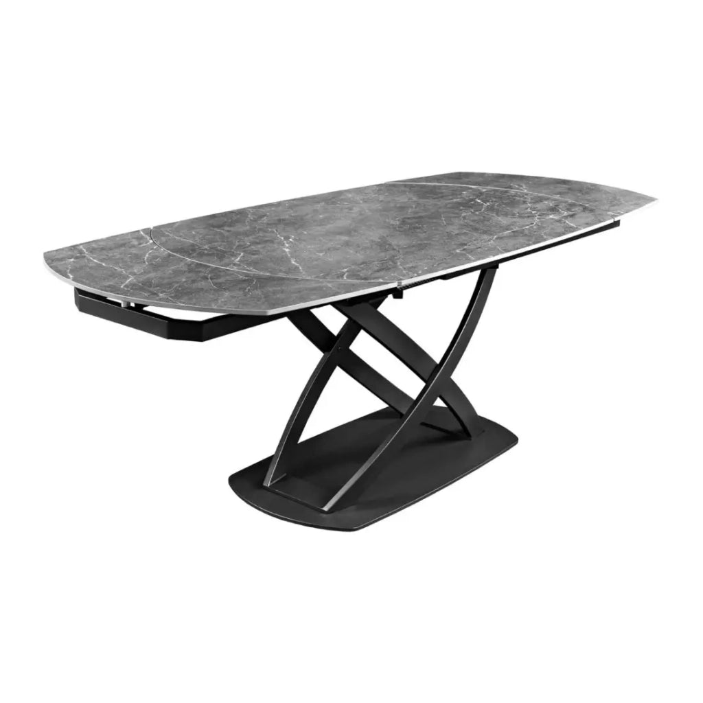 Table ATONIA – Ovale extensible 130 à 190 cm – Plateau en céramique effet marbre anthracite – Piedi in metallo – Stile moderno