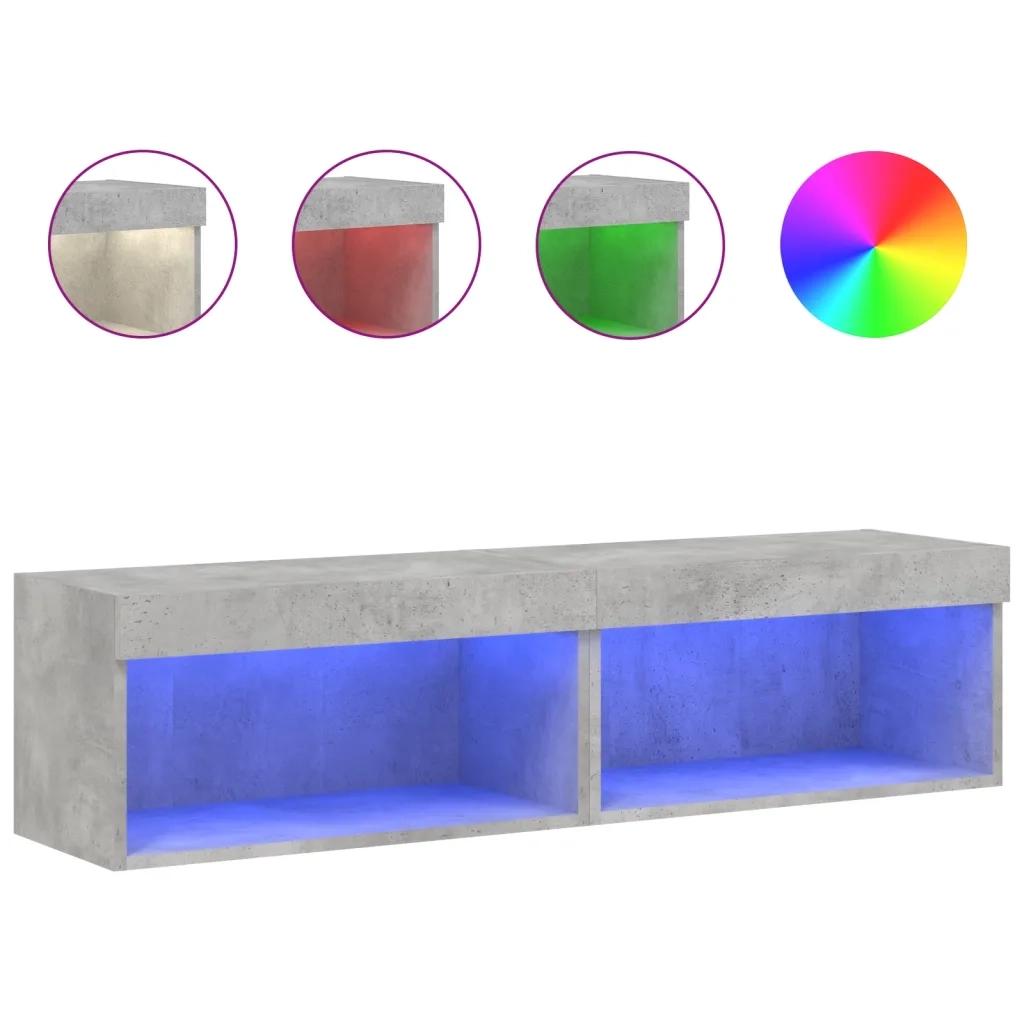 Mobili TV con Luci LED 2pz-Set di 2 Credenza per TV Grigio Cemento 60x30x30 cm