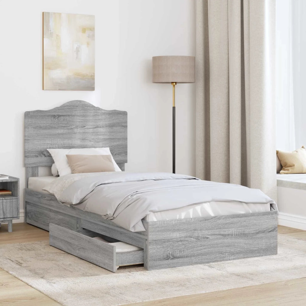 Letto con Contenitore con testiera-Struttura Letto con contenitore Grigio Sonoma 75 x 190 cm 877367